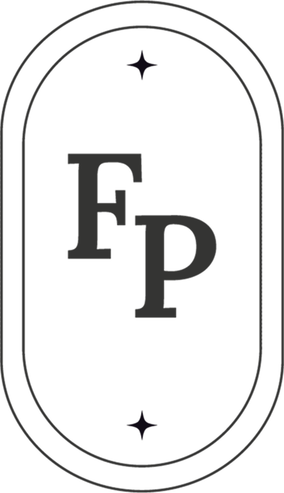 A black logo with grey letters and stars