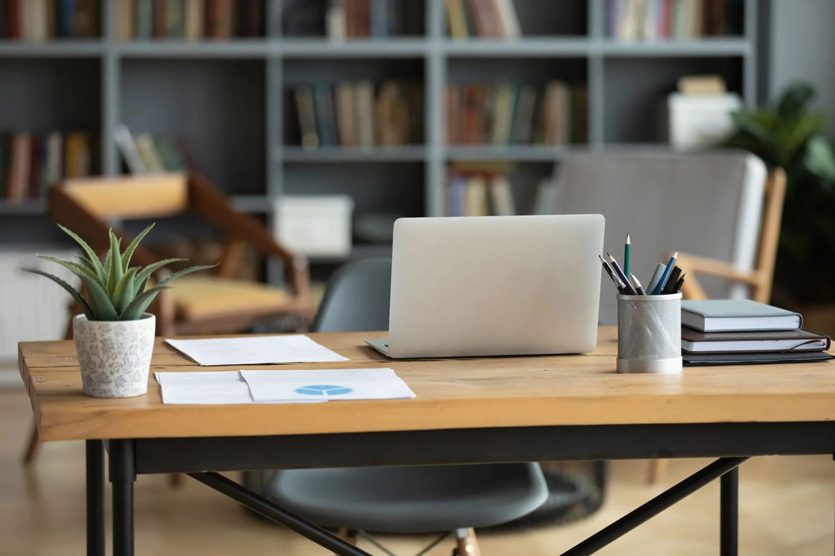 A modern office workspace setup.
