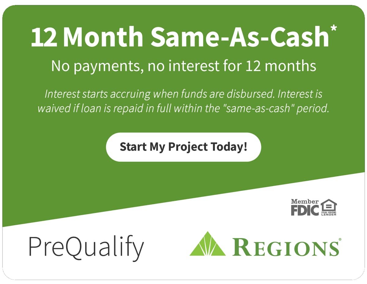 12 Month Same-As-Cash financing offer, no payments or interest for 12 months.